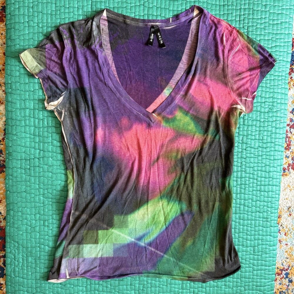 Vintage In Love By 2AM Urban Outfitters Tie Dye V-Neck Top M Baby Tee 2010s Y2K